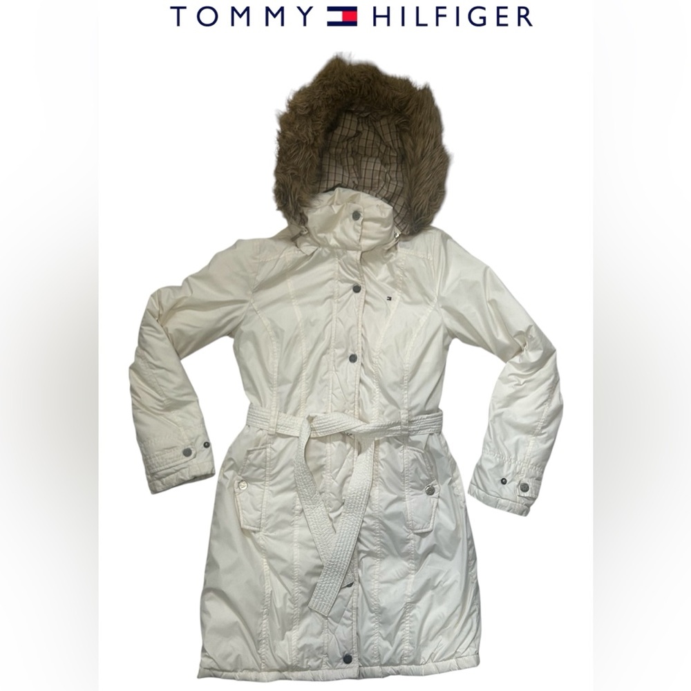 WHITE TOMMY HILFIGER LONG WINTER COAT JACKET EXTRA SMALL